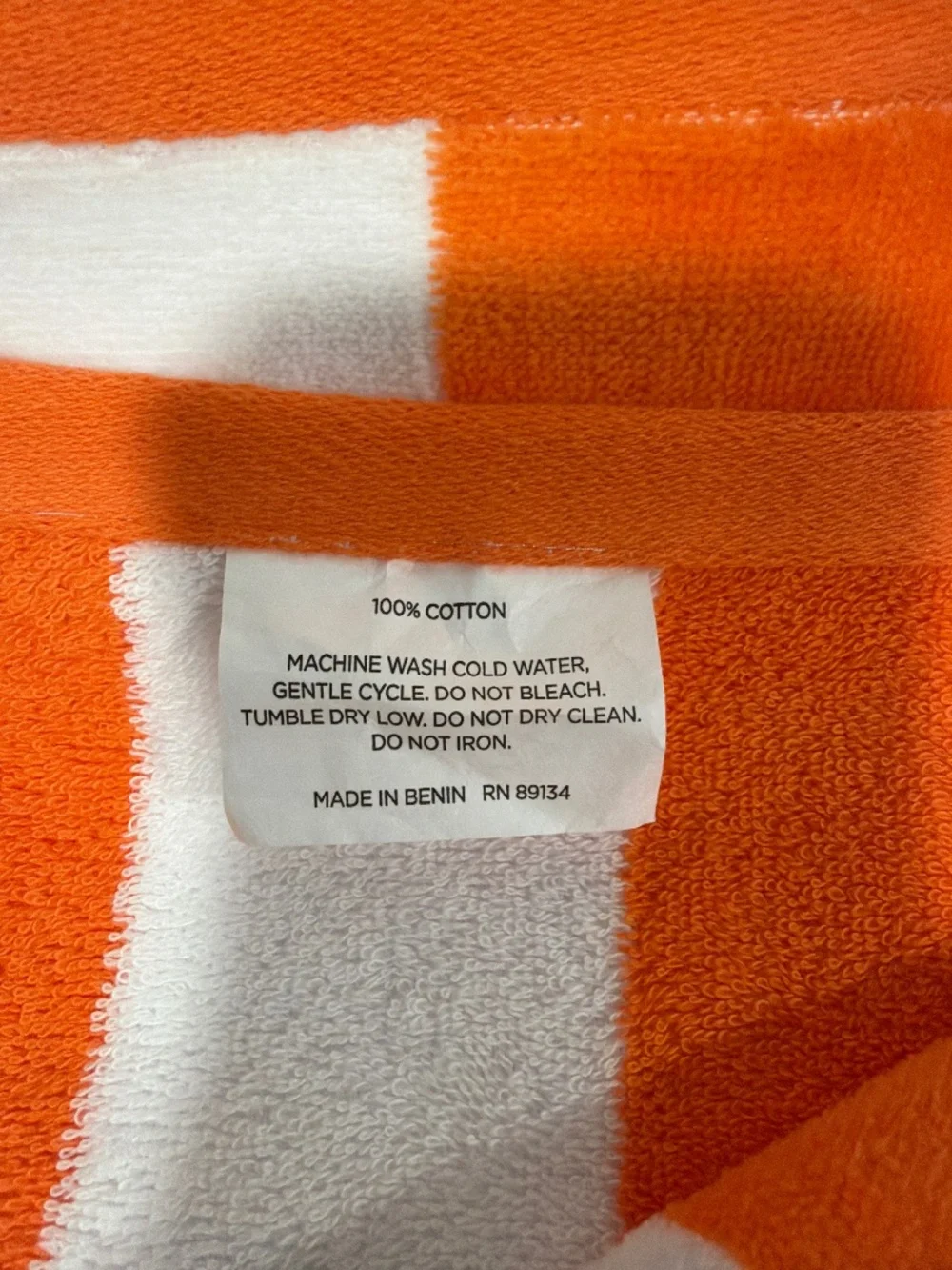 Orange White Cabana Stripe Large Cotton Beach Towel